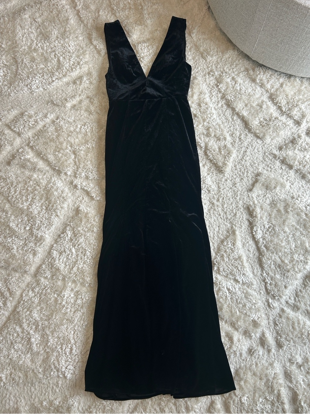 Fame and Partners Black Velvet Deep V Maxi Dress